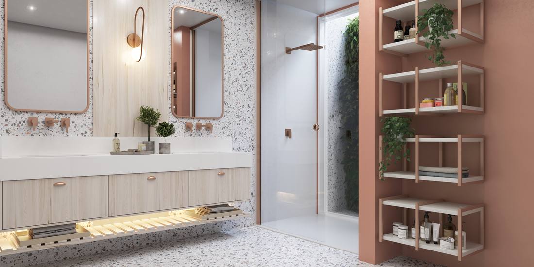 Lavabo planejado Italínea em tom rosé