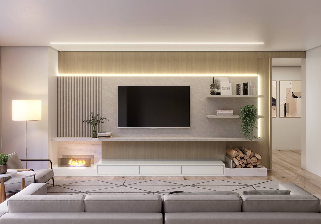 Sala de estar planejada Italínea em tons claros